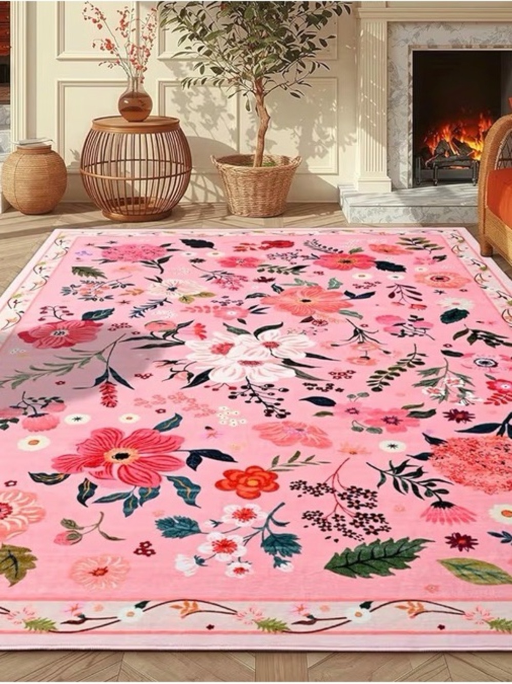 Floral Pink Area Rug - Elegant Home Bedding